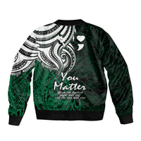Your Matter Suicide Prevention Sleeve Zip Bomber Jacket Green Polynesian Tribal - Wonder Print Shop