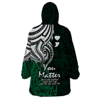 Your Matter Suicide Prevention Wearable Blanket Hoodie Green Polynesian Tribal - Wonder Print Shop