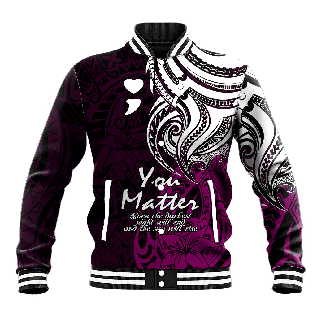 Your Matter Suicide Prevention Baseball Jacket Pink Polynesian Tribal LT9 - Wonder Print Shop