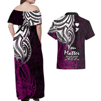 Your Matter Suicide Prevention Couples Matching Off Shoulder Maxi Dress and Hawaiian Shirt Pink Polynesian Tribal LT9 - Wonder Print Shop