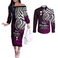 your-matter-suicide-prevention-couples-matching-off-the-shoulder-long-sleeve-dress-and-long-sleeve-button-shirts-pink-polynesian-tribal