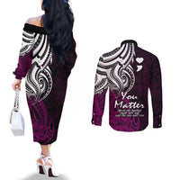 your-matter-suicide-prevention-couples-matching-off-the-shoulder-long-sleeve-dress-and-long-sleeve-button-shirts-pink-polynesian-tribal