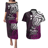Your Matter Suicide Prevention Couples Matching Puletasi Dress and Hawaiian Shirt Pink Polynesian Tribal LT9 - Wonder Print Shop