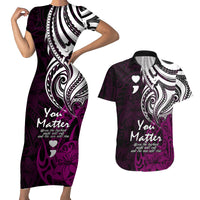 Your Matter Suicide Prevention Couples Matching Short Sleeve Bodycon Dress and Hawaiian Shirt Pink Polynesian Tribal LT9 - Wonder Print Shop