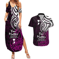 Your Matter Suicide Prevention Couples Matching Summer Maxi Dress and Hawaiian Shirt Pink Polynesian Tribal LT9 - Wonder Print Shop