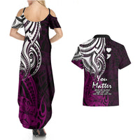 Your Matter Suicide Prevention Couples Matching Summer Maxi Dress and Hawaiian Shirt Pink Polynesian Tribal LT9 - Wonder Print Shop