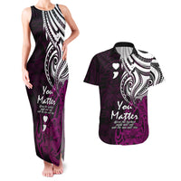 Your Matter Suicide Prevention Couples Matching Tank Maxi Dress and Hawaiian Shirt Pink Polynesian Tribal LT9 - Wonder Print Shop
