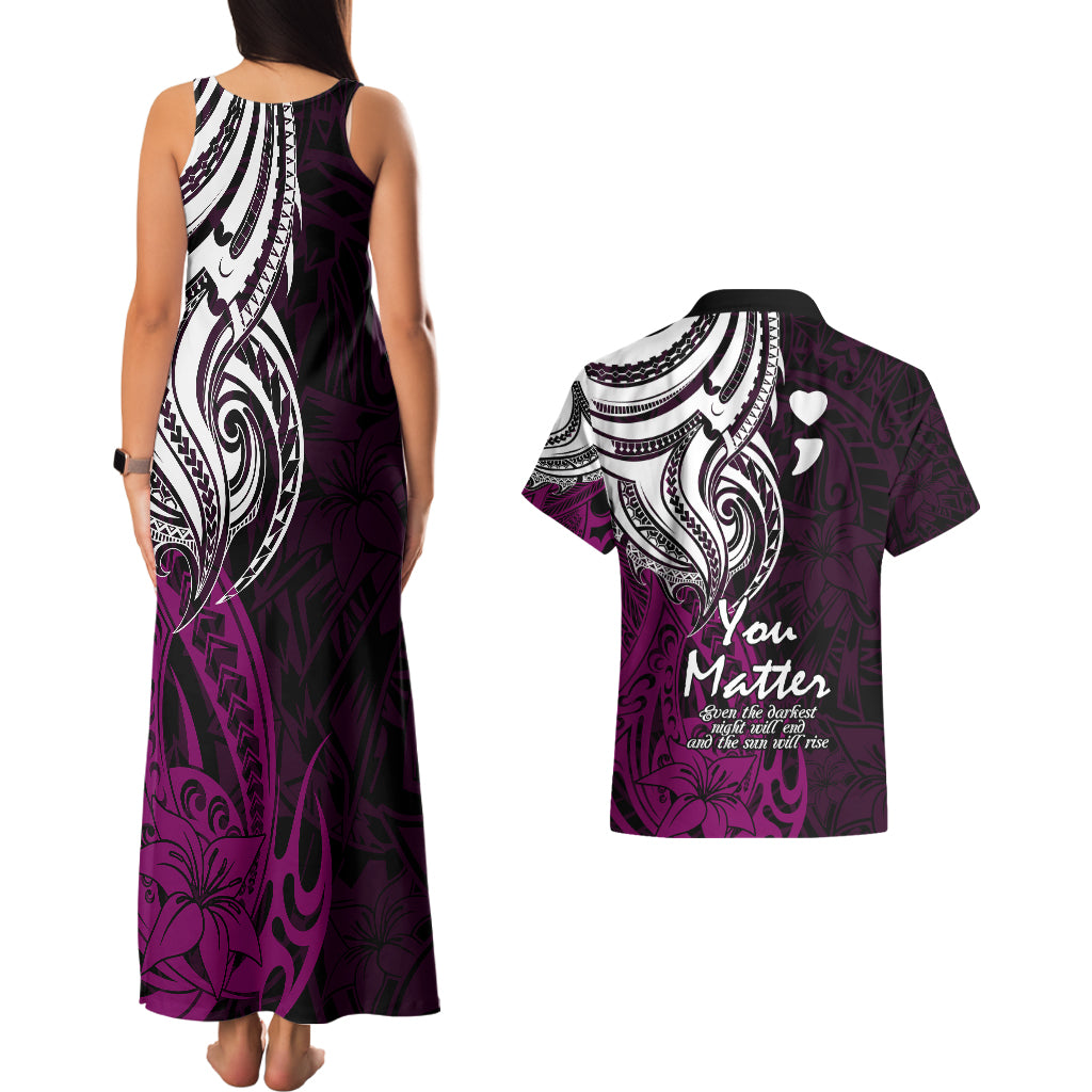 Your Matter Suicide Prevention Couples Matching Tank Maxi Dress and Hawaiian Shirt Pink Polynesian Tribal LT9 - Wonder Print Shop