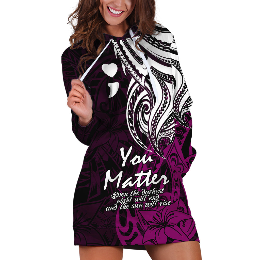 Your Matter Suicide Prevention Hoodie Dress Pink Polynesian Tribal - Wonder Print Shop