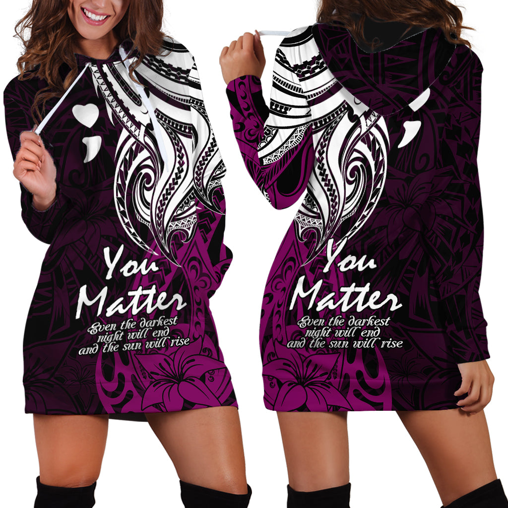 Your Matter Suicide Prevention Hoodie Dress Pink Polynesian Tribal - Wonder Print Shop