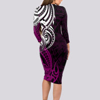 Your Matter Suicide Prevention Long Sleeve Bodycon Dress Pink Polynesian Tribal - Wonder Print Shop
