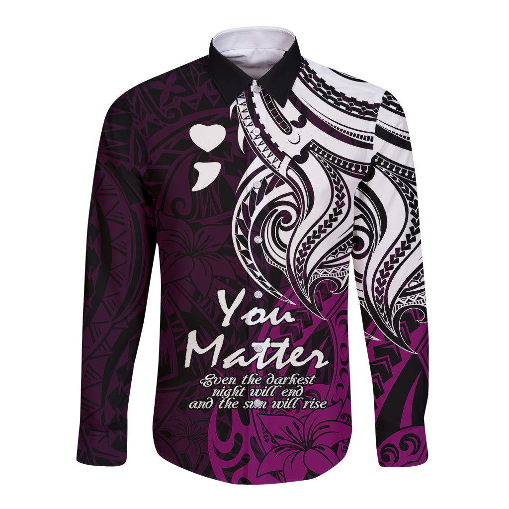 Your Matter Suicide Prevention Long Sleeve Button Shirt Pink Polynesian Tribal - Wonder Print Shop