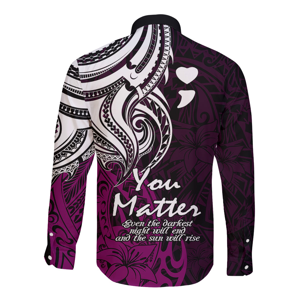 Your Matter Suicide Prevention Long Sleeve Button Shirt Pink Polynesian Tribal - Wonder Print Shop
