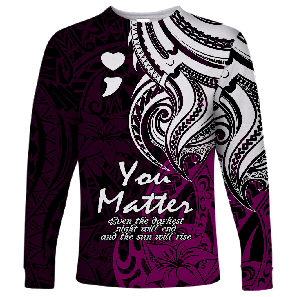 Your Matter Suicide Prevention Long Sleeve Shirt Pink Polynesian Tribal - Wonder Print Shop