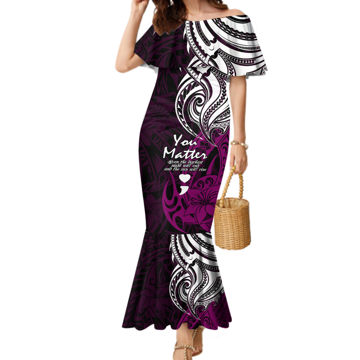 Your Matter Suicide Prevention Mermaid Dress Pink Polynesian Tribal - Wonder Print Shop