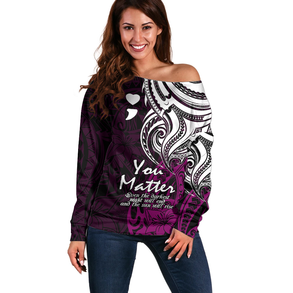 Your Matter Suicide Prevention Off Shoulder Sweater Pink Polynesian Tribal - Wonder Print Shop