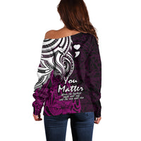 Your Matter Suicide Prevention Off Shoulder Sweater Pink Polynesian Tribal - Wonder Print Shop
