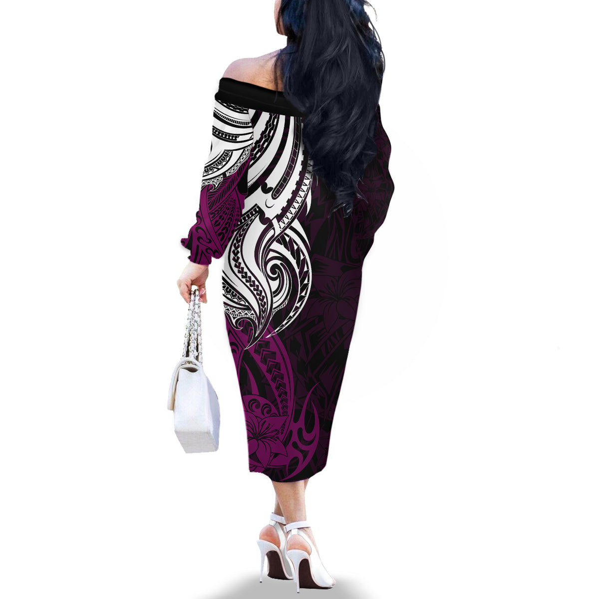 Your Matter Suicide Prevention Off The Shoulder Long Sleeve Dress Pink Polynesian Tribal - Wonder Print Shop