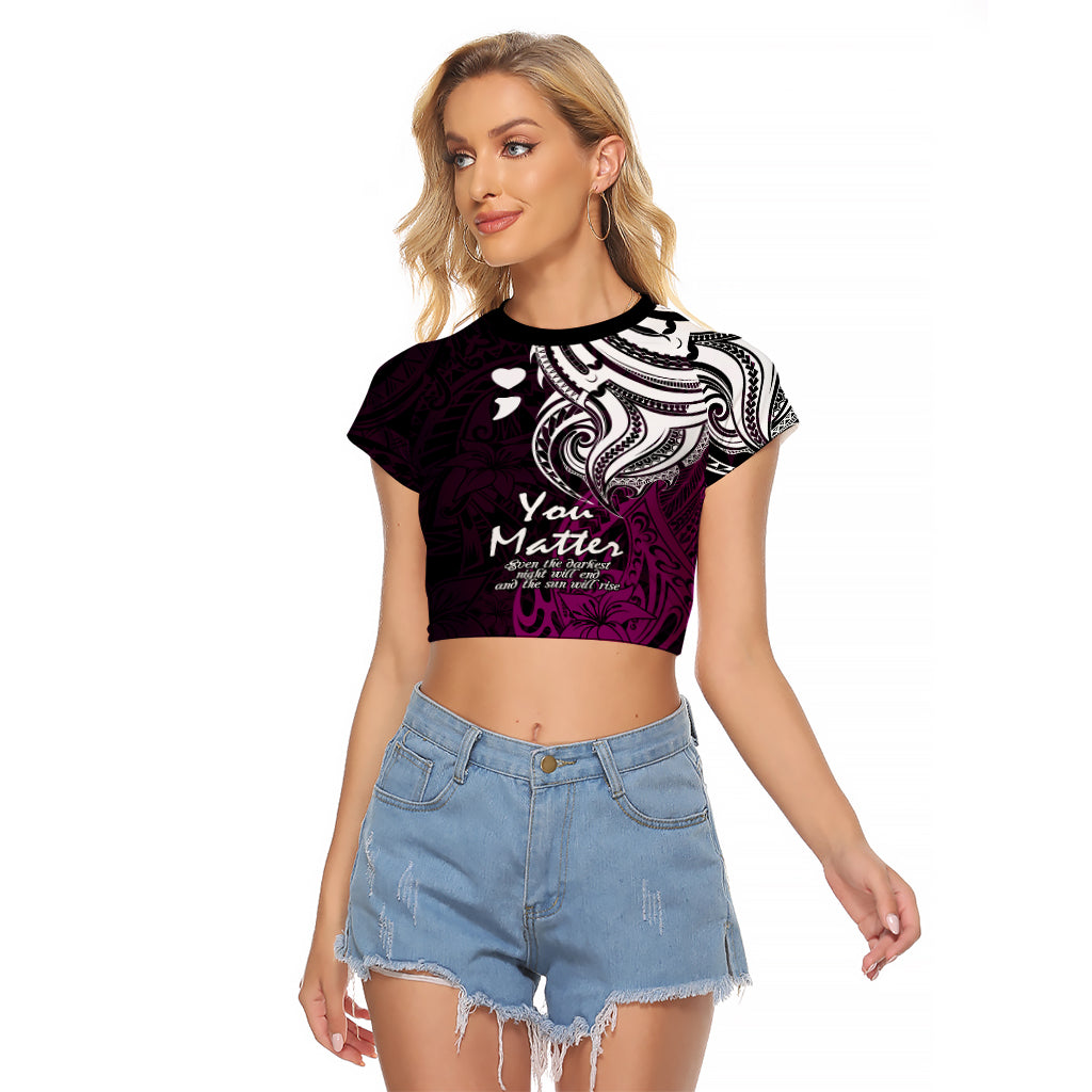 Your Matter Suicide Prevention Raglan Cropped T Shirt Pink Polynesian Tribal - Wonder Print Shop