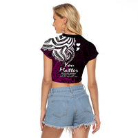 Your Matter Suicide Prevention Raglan Cropped T Shirt Pink Polynesian Tribal - Wonder Print Shop