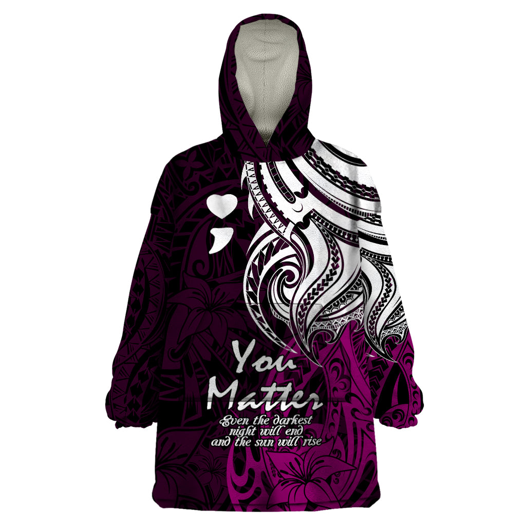 Your Matter Suicide Prevention Wearable Blanket Hoodie Pink Polynesian Tribal - Wonder Print Shop