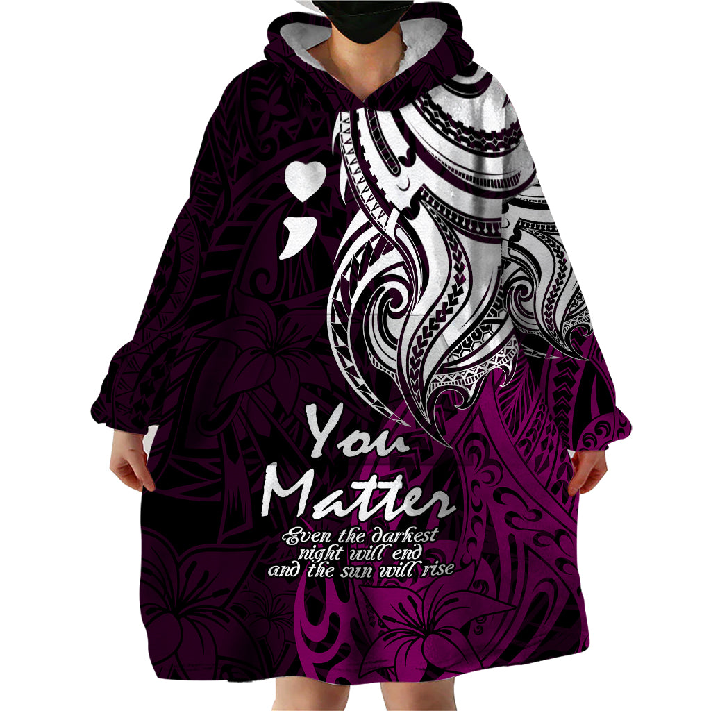 Your Matter Suicide Prevention Wearable Blanket Hoodie Pink Polynesian Tribal - Wonder Print Shop