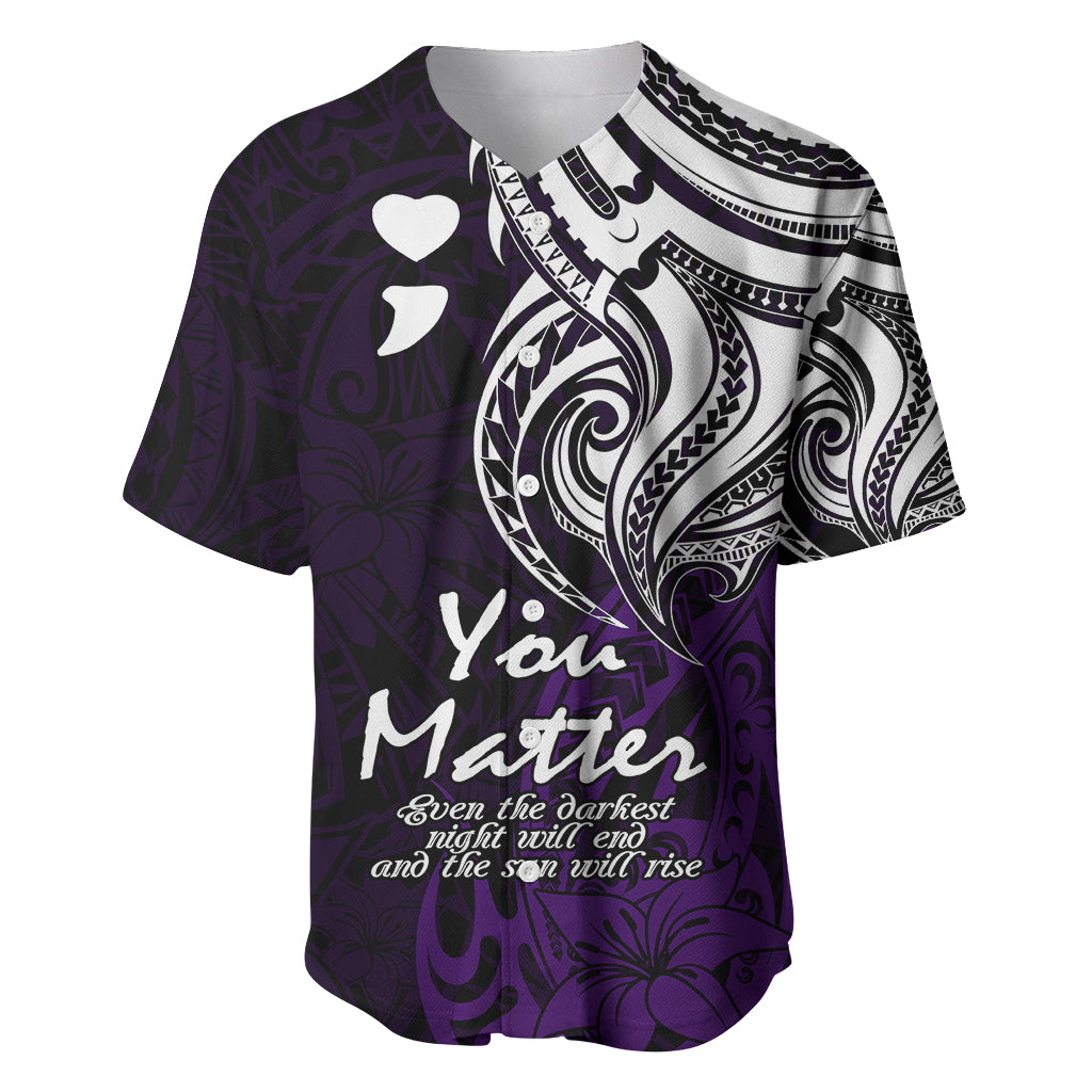 Your Matter Suicide Prevention Baseball Jersey Purple Polynesian Tribal LT9 - Wonder Print Shop
