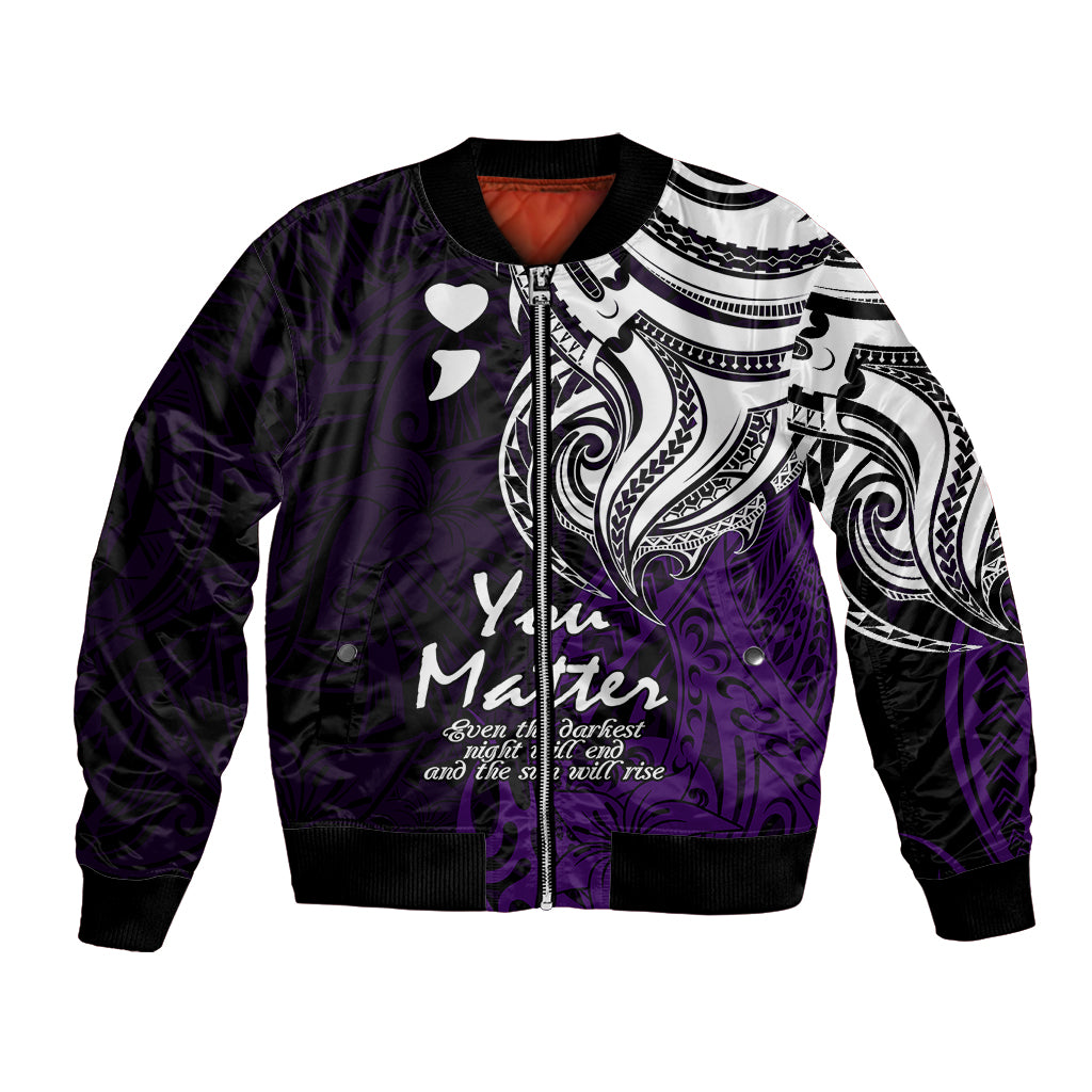 Your Matter Suicide Prevention Bomber Jacket Purple Polynesian Tribal LT9 - Wonder Print Shop