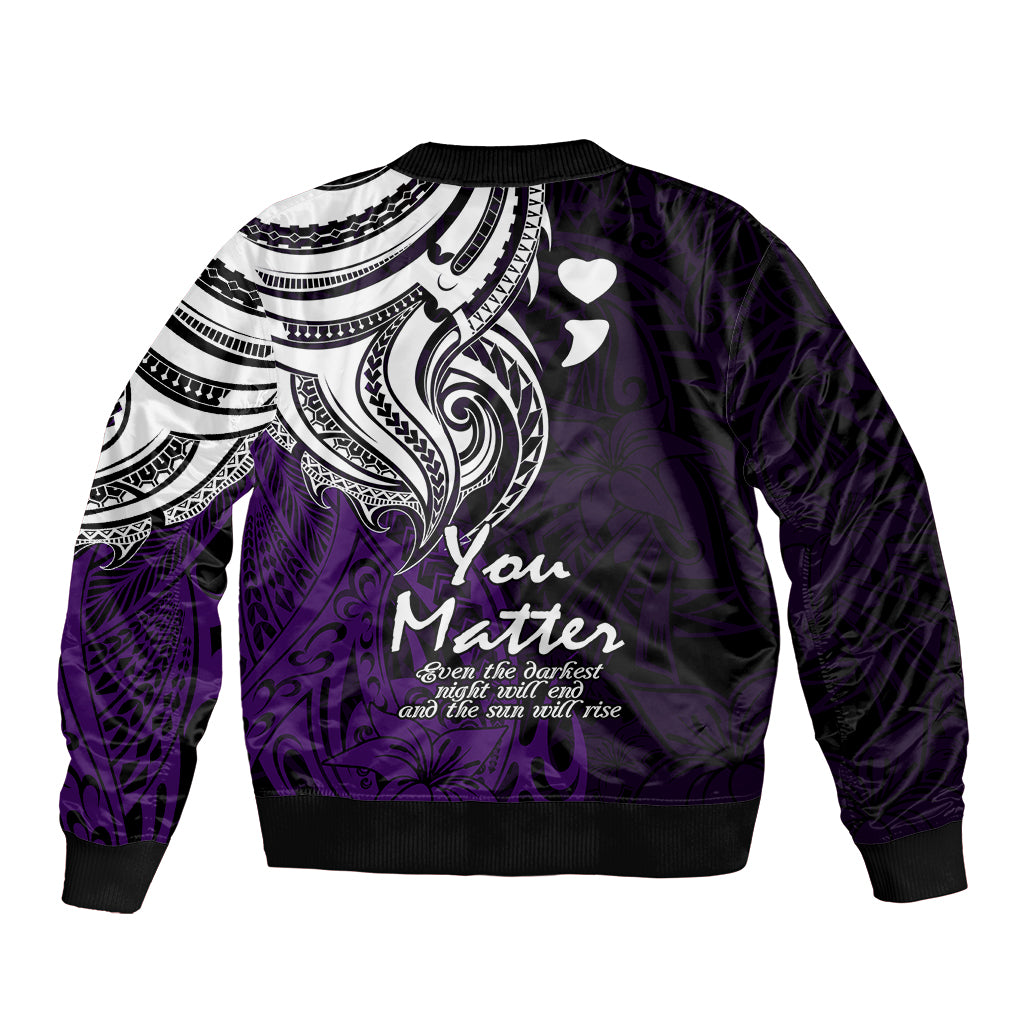 Your Matter Suicide Prevention Bomber Jacket Purple Polynesian Tribal LT9 - Wonder Print Shop