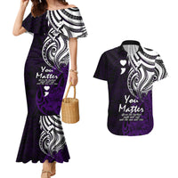 Your Matter Suicide Prevention Couples Matching Mermaid Dress and Hawaiian Shirt Purple Polynesian Tribal LT9 - Wonder Print Shop