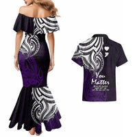 Your Matter Suicide Prevention Couples Matching Mermaid Dress and Hawaiian Shirt Purple Polynesian Tribal LT9 - Wonder Print Shop