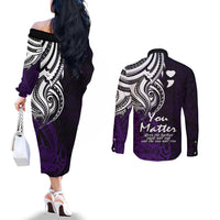 your-matter-suicide-prevention-couples-matching-off-the-shoulder-long-sleeve-dress-and-long-sleeve-button-shirts-purple-polynesian-tribal
