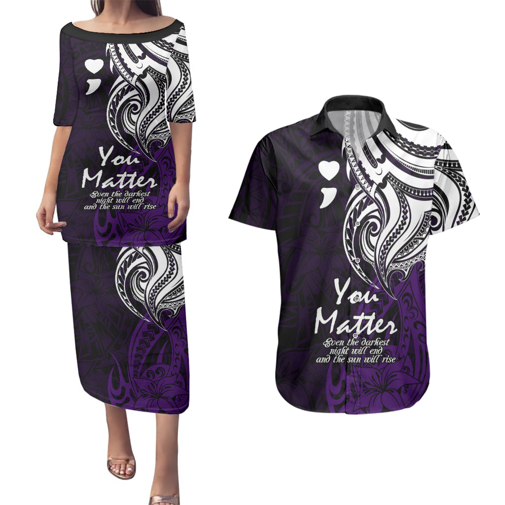 Your Matter Suicide Prevention Couples Matching Puletasi Dress and Hawaiian Shirt Purple Polynesian Tribal LT9 - Wonder Print Shop