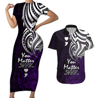 Your Matter Suicide Prevention Couples Matching Short Sleeve Bodycon Dress and Hawaiian Shirt Purple Polynesian Tribal LT9 - Wonder Print Shop