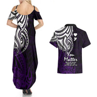 Your Matter Suicide Prevention Couples Matching Summer Maxi Dress and Hawaiian Shirt Purple Polynesian Tribal LT9 - Wonder Print Shop
