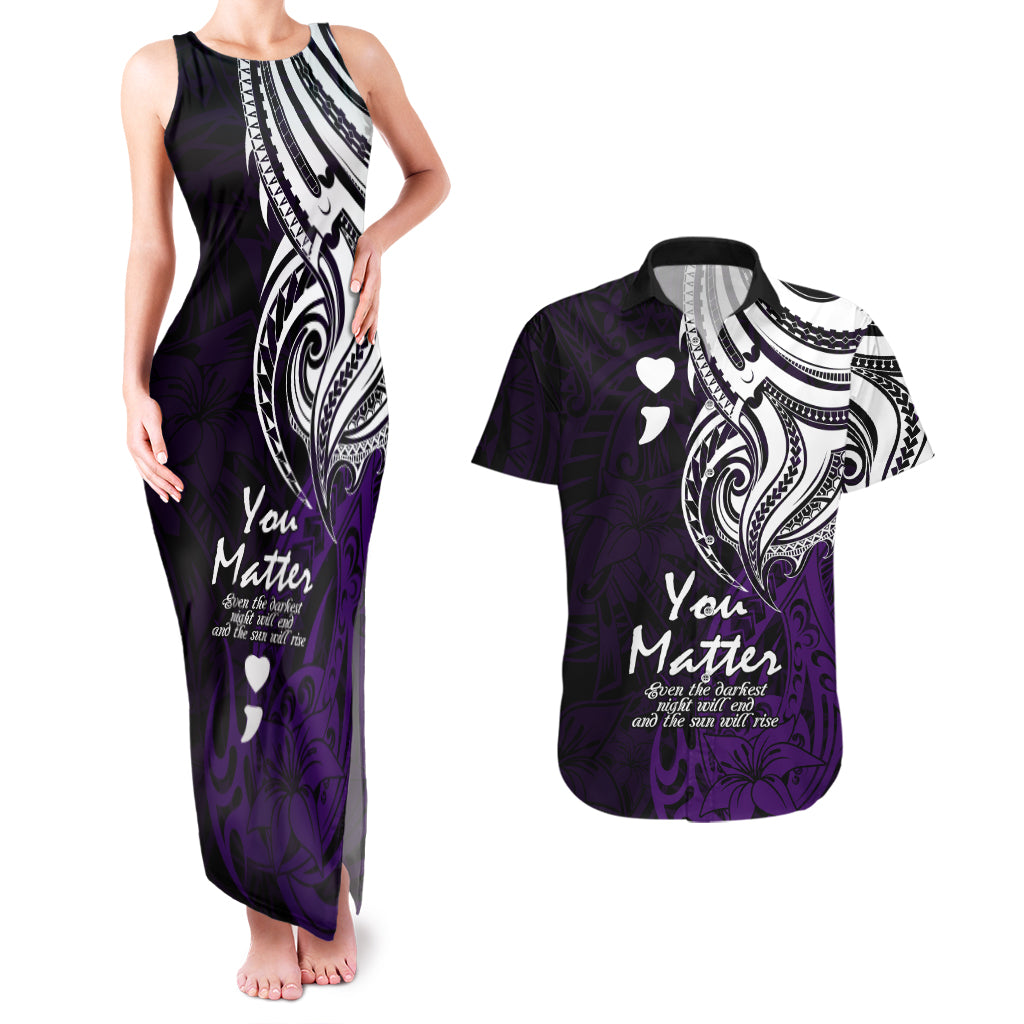 Your Matter Suicide Prevention Couples Matching Tank Maxi Dress and Hawaiian Shirt Purple Polynesian Tribal LT9 - Wonder Print Shop