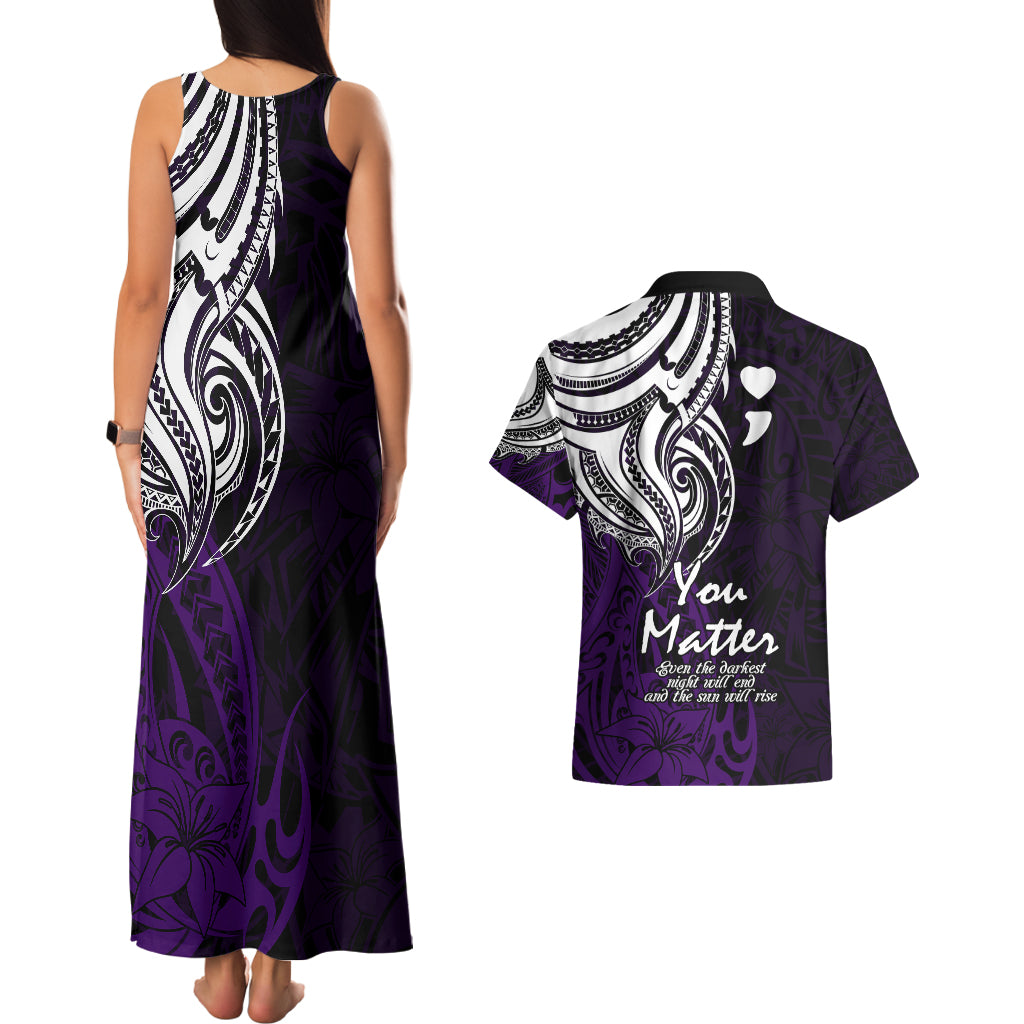 Your Matter Suicide Prevention Couples Matching Tank Maxi Dress and Hawaiian Shirt Purple Polynesian Tribal LT9 - Wonder Print Shop