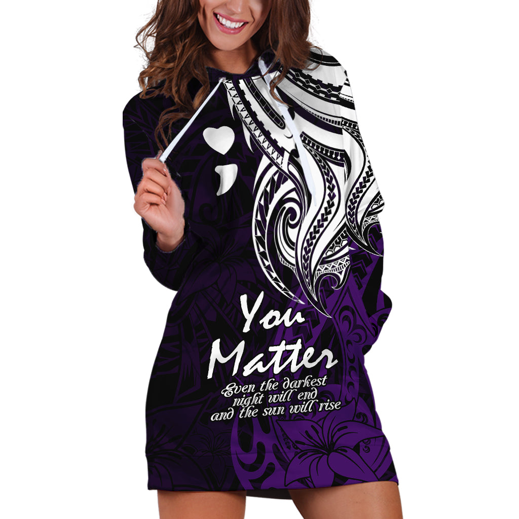 Your Matter Suicide Prevention Hoodie Dress Purple Polynesian Tribal - Wonder Print Shop