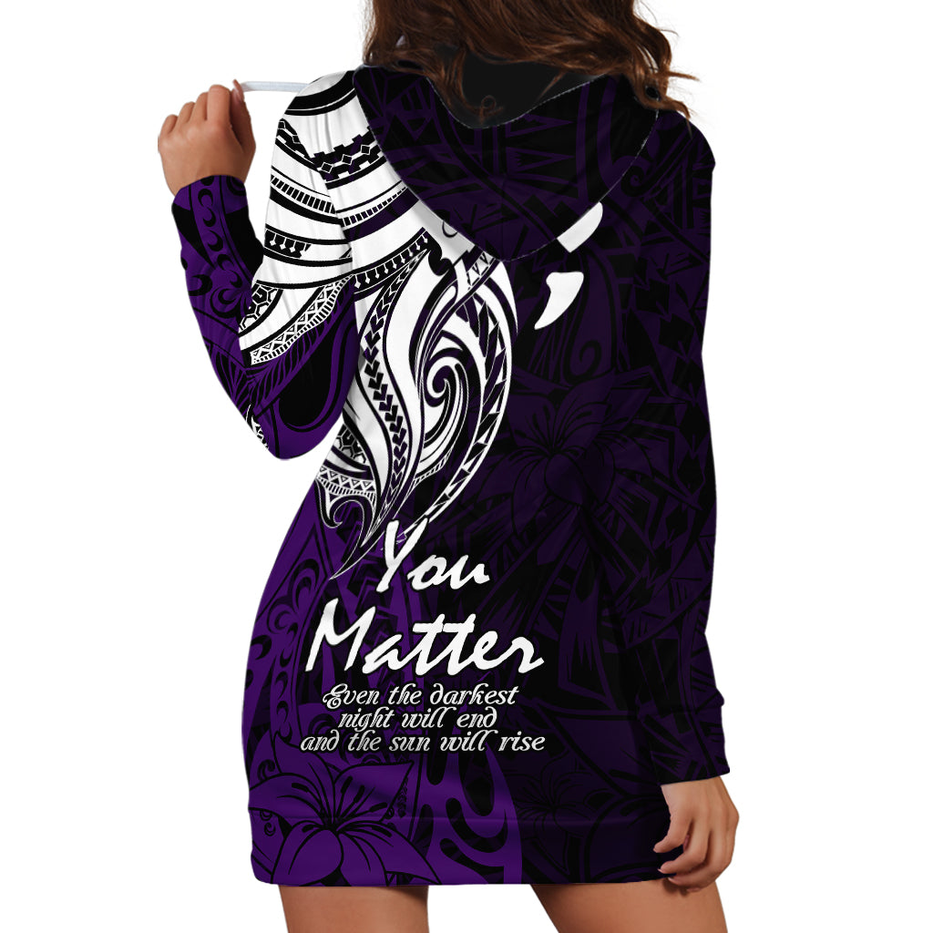 Your Matter Suicide Prevention Hoodie Dress Purple Polynesian Tribal - Wonder Print Shop