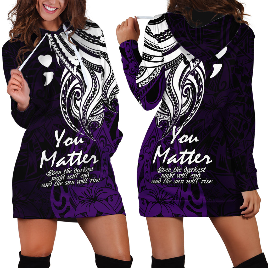 Your Matter Suicide Prevention Hoodie Dress Purple Polynesian Tribal - Wonder Print Shop