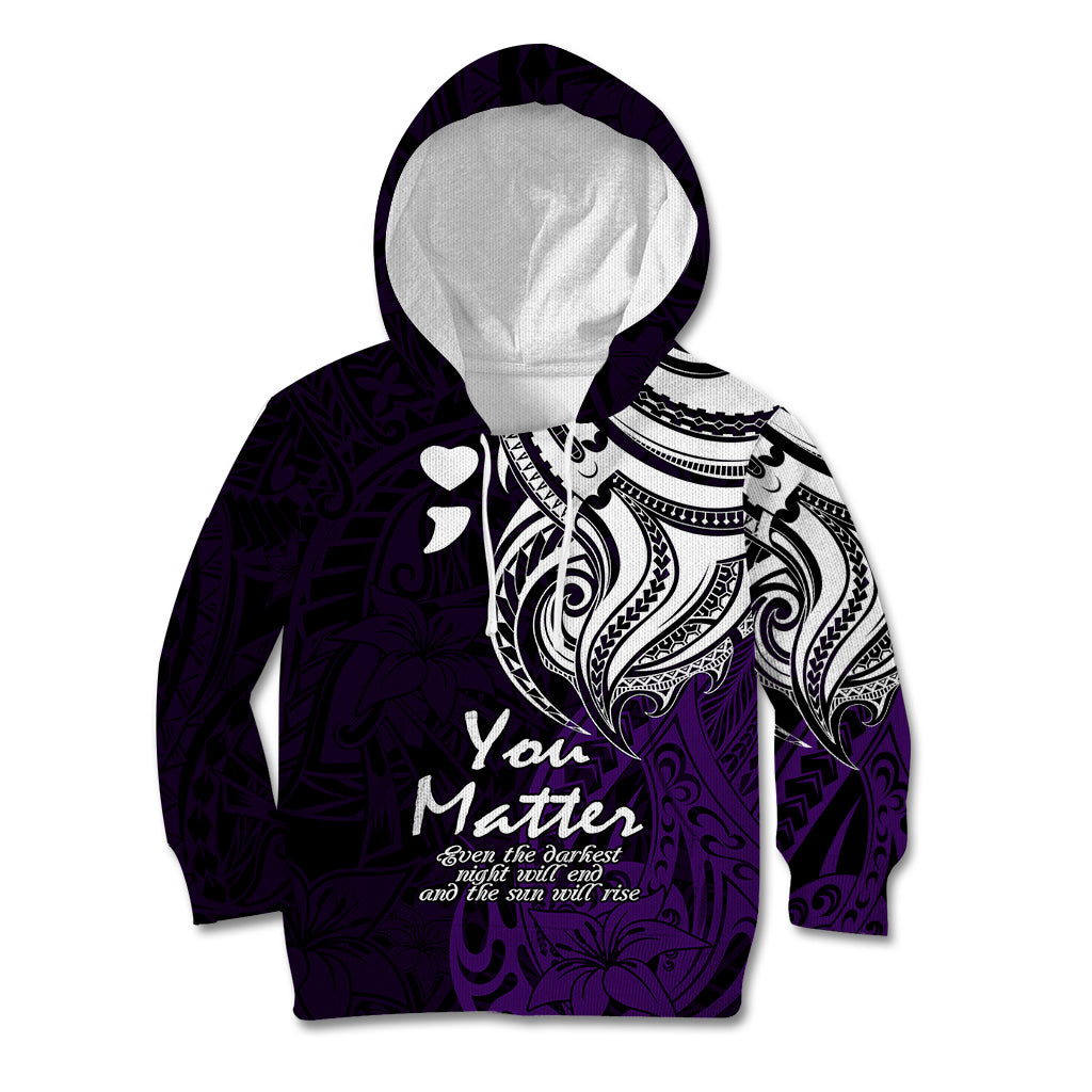 Your Matter Suicide Prevention Kid Hoodie Purple Polynesian Tribal - Wonder Print Shop