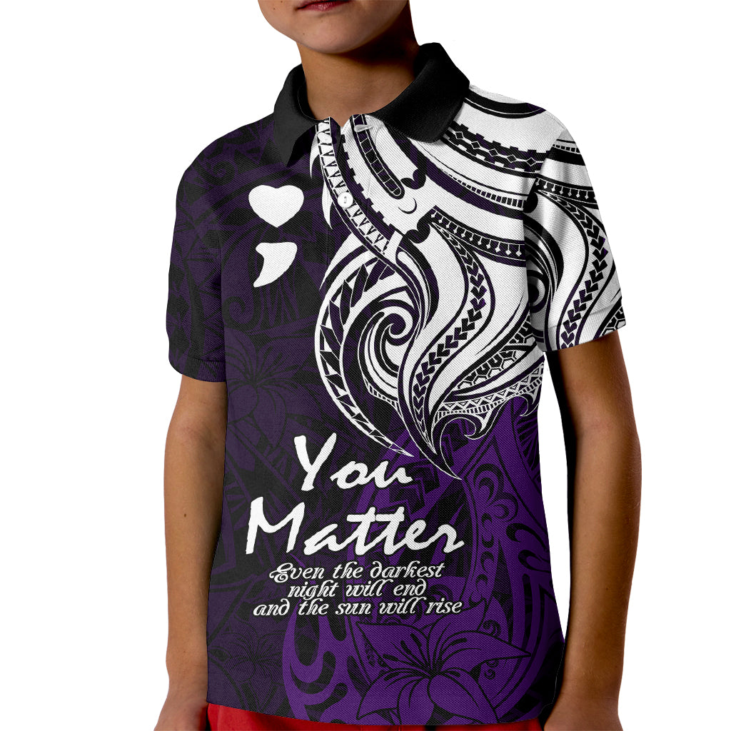 Your Matter Suicide Prevention Kid Polo Shirt Purple Polynesian Tribal - Wonder Print Shop