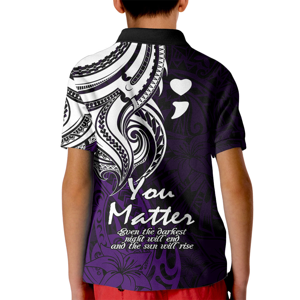 Your Matter Suicide Prevention Kid Polo Shirt Purple Polynesian Tribal - Wonder Print Shop