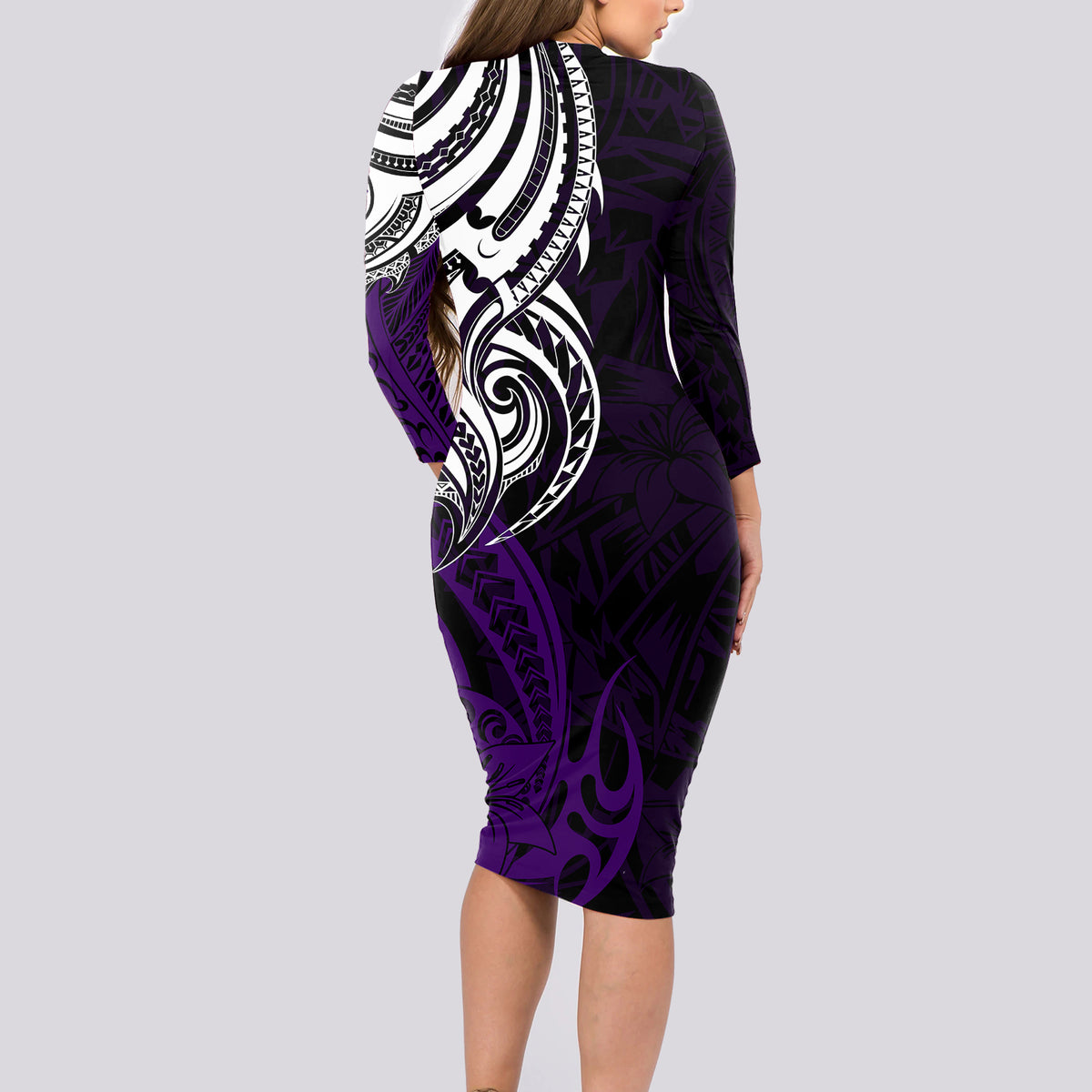 Your Matter Suicide Prevention Long Sleeve Bodycon Dress Purple Polynesian Tribal - Wonder Print Shop