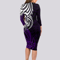Your Matter Suicide Prevention Long Sleeve Bodycon Dress Purple Polynesian Tribal - Wonder Print Shop