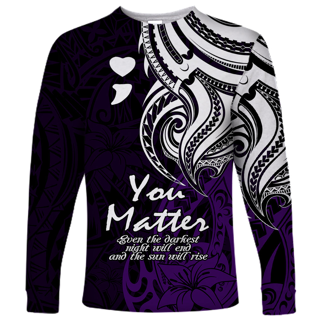 Your Matter Suicide Prevention Long Sleeve Shirt Purple Polynesian Tribal - Wonder Print Shop