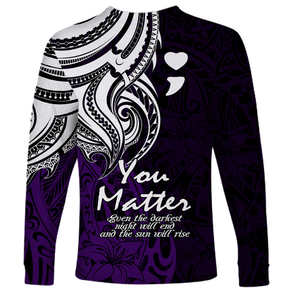 Your Matter Suicide Prevention Long Sleeve Shirt Purple Polynesian Tribal - Wonder Print Shop