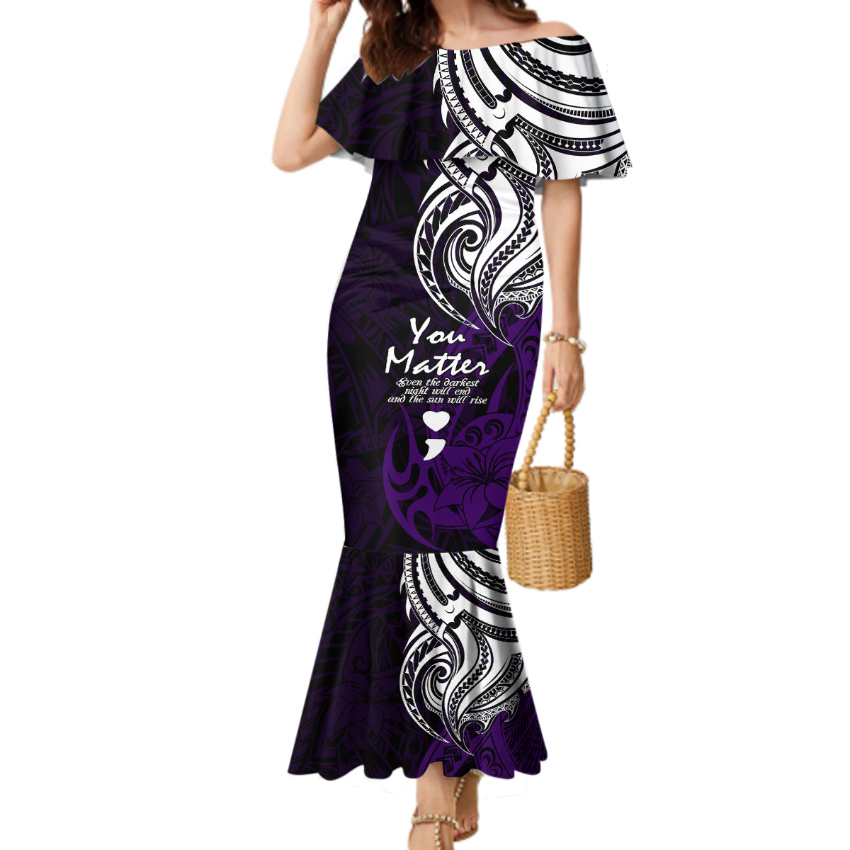Your Matter Suicide Prevention Mermaid Dress Purple Polynesian Tribal - Wonder Print Shop