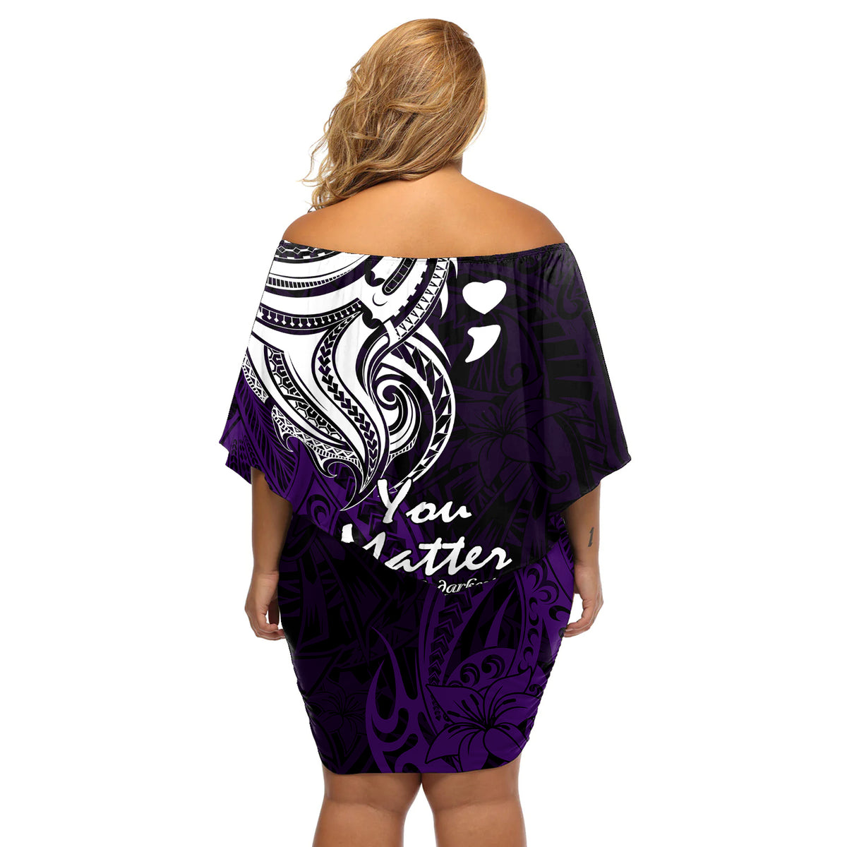 Your Matter Suicide Prevention Off Shoulder Short Dress Purple Polynesian Tribal - Wonder Print Shop