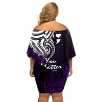 Your Matter Suicide Prevention Off Shoulder Short Dress Purple Polynesian Tribal - Wonder Print Shop